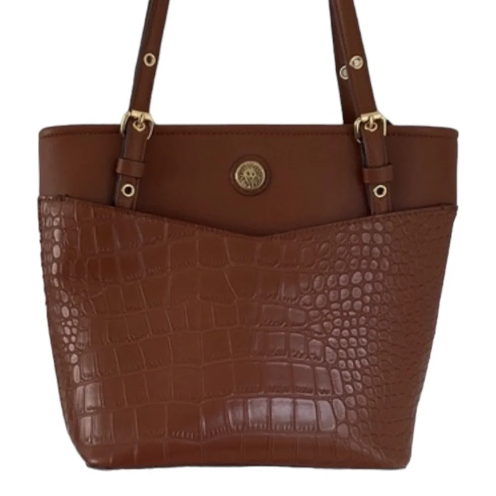 ANNE KLEIN Tote/Sachel Bag Croc Embossed Gold Hdwr Exterior Top Zip Closure NWOT